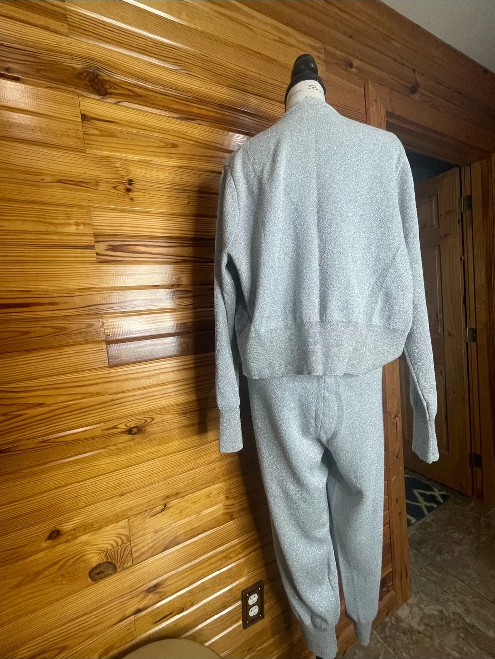 J. Crew Light Gray Sparkle Cardigan and Jogger Set SZ XXL